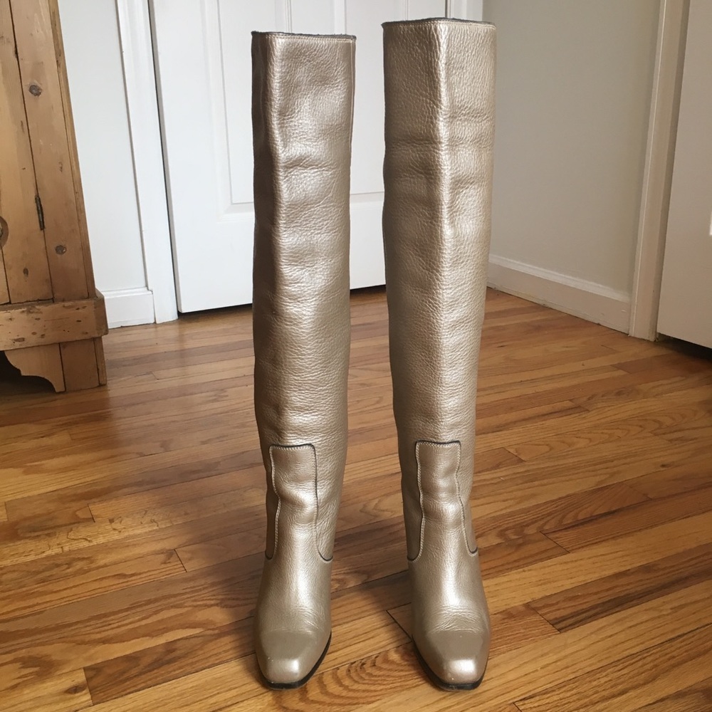 Barbara Bui Gold Leather Over-the-Knee Boots, 37 W